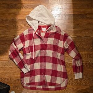 American Eagle Hooded Button Down Flannel Shirt